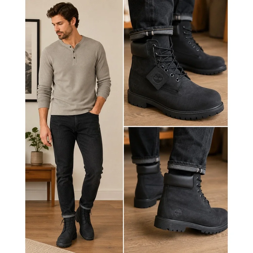 Timberland 6 Inch Premium Waterproof Boot Mens 13 Black Nubuck 19039 A5535